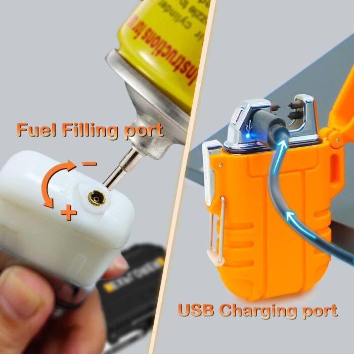 2 Pack Waterproof Lighter Outdoor Windproof Torch Lighters Dual Arc Butane Electric Lighters USB Rechargeable Lighters Flameless Plasma Lighter Camping Hiking Adventure Survival Tactical Gear - Image 5