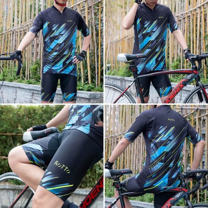 ROTTO Mens Cycling Jersey and Shorts Set Short Sleeve Biking Outfit Bike Clothing and Padded Shorts Suit - Image 3