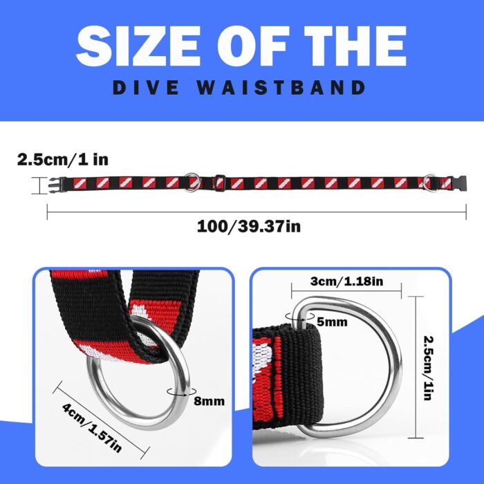 Scuba Diving Belt with Quick Release Buckle, Adjustable Dive Belt with D Ring & Movable Ring, Dive Flag Webbing Diving Gear Hanging Strap for Scuba Diving, Freediving, Snorkeling Equipment - Image 7