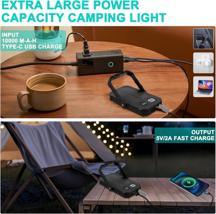 Rechargeable Camping Lantern, 10000mAh Dimmable Camp Lights with 12 Modes, High Lumen LCD Display Tent Light for Power Outages, Hurricane, Hiking, Fish, Emergency, Home Use - Image 5