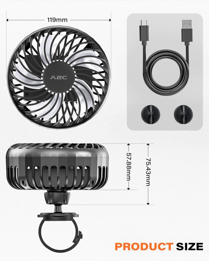A2C Rechargeable Fan for Peloton Bike & Exercise Bike - 4000mAh Portable Fan with Adjustable Strap, 3 Speed Settings, 360° Rotation - Fits 0.5-1.5" Handlebars for Treadmill, Stroller, Golf Cart, Gym - Image 5