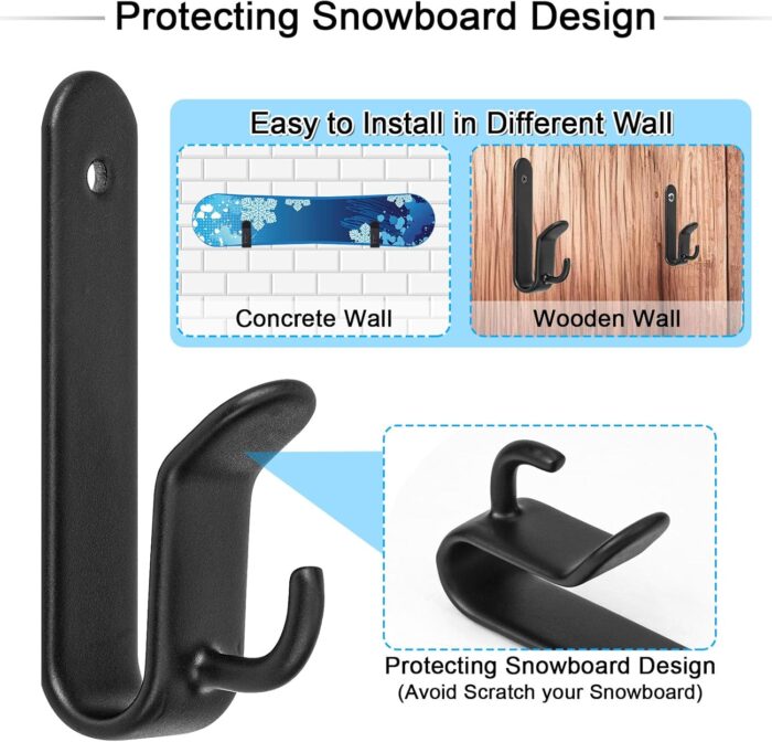 Snowboard Wall Mount Clips, Horizontal Skateboard Wall Mount，Snowboard Display Stand for Room, Garage - Image 3