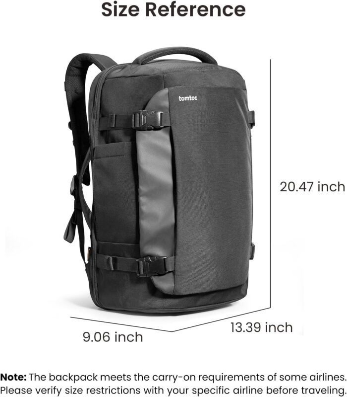 tomtoc Travel Backpack 40L, TSA Friendly Flight Approved Carry-on Luggage Hand Water-resistant Lightweight Business Rucksack, Durable Large Weekender Bag Daypack Fits 17.3 Inch Laptop, PFAS Free - Image 9