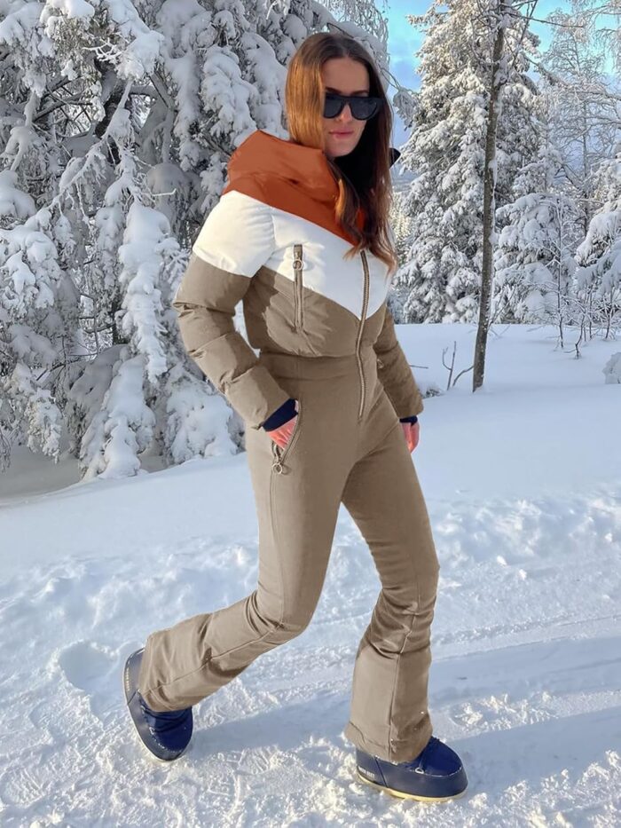 Fisoew Womens One Piece Ski Suit Warm Waterproof Snowsuits Winter Snow Jumpsuits Outdoor Sports Outerwear - Image 4