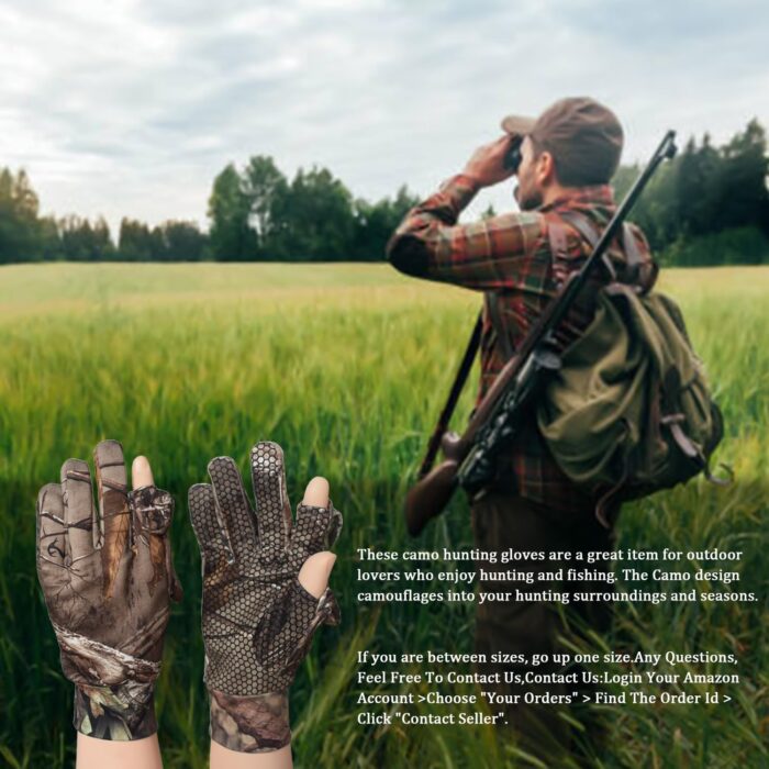 Camouflage Hunting Gloves, Lightweight Anti-Slip Full Finger Fingerless Touchscreen Camo Gloves Outdoor Tactical Hunting Gear Archery Accessories for Turkey Fishing Airsoft - Image 9