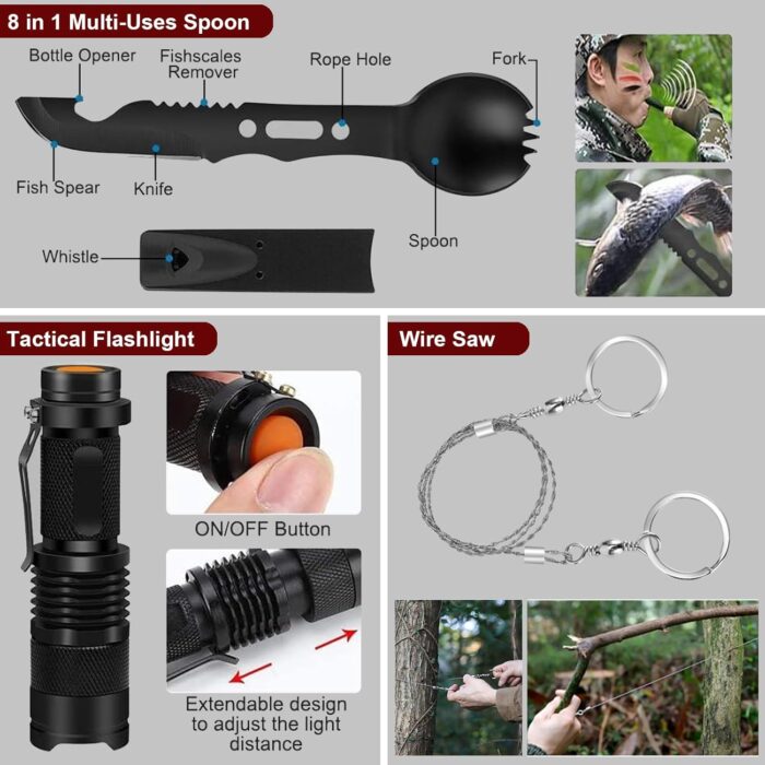 Gifts for Father's Day Men - 118-in-1 Survival Kits - Military-Grade Survival Gear for Outdoor Adventures, Disaster Preparedness, Car/Home/Office Emergency Kit with First Aid Supplies - Image 4