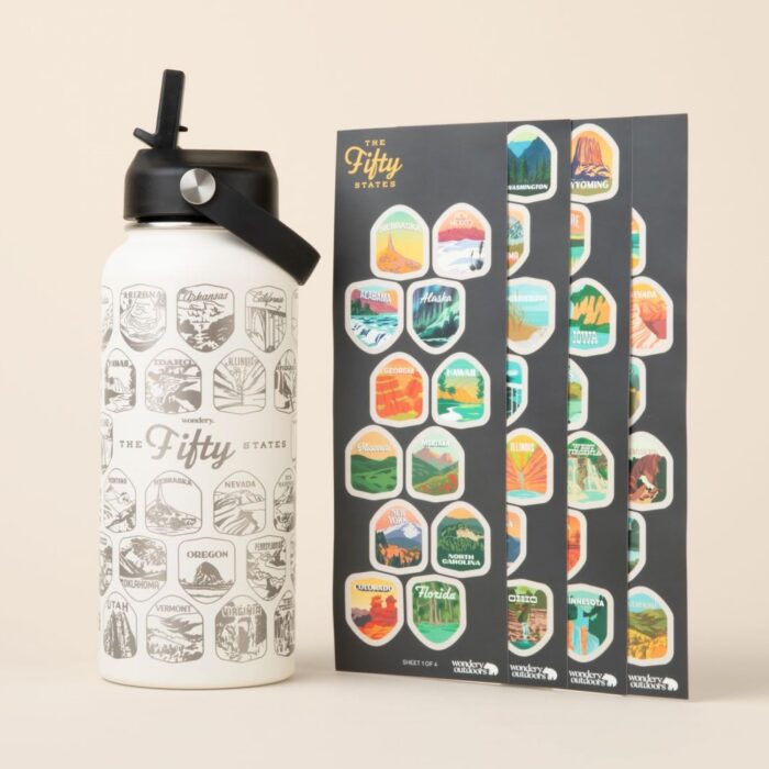 Wondery Official Fifty States Bucket List Travel Water Bottle with Waterproof Stickers and Straw | Cream 32 oz Engraved | Insulated Stainless Steel Vacuum Sealed | Leak Proof - Image 7