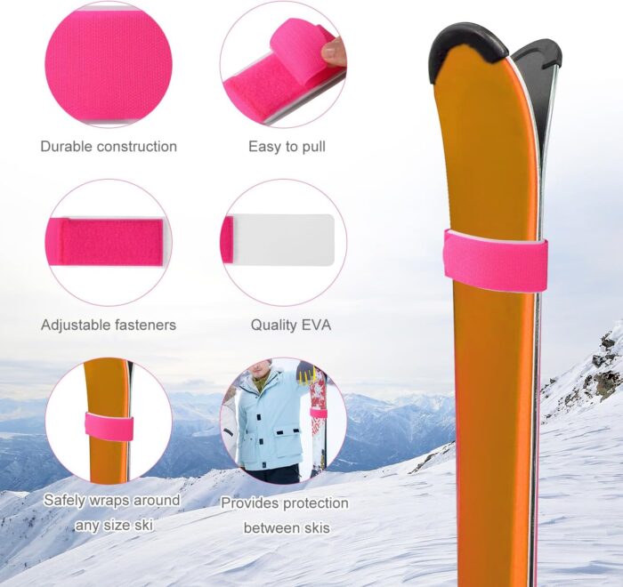 8pcs Adjustable Snow Ski Wrap Carrier Straps with Protective Pad for Carrying Ski Boards Poles Winter Sports Accessories - Image 3