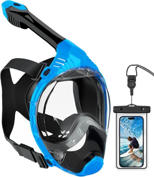 VGKE Full Face Snorkel Mask for Adults, 180 Degree HD Panoramic View Snorkeling Gear with Waterproof Phone Pouch, Anti-Leak & Anti-Fog, Breathe Freely Suitable for Men/Women
