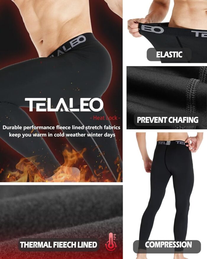 5 or 4 Pack Men's Thermal Compression Pants Fleece Lined Sports Tights Athletic Leggings Cold Weather Baselayer Winter Gear - Image 3