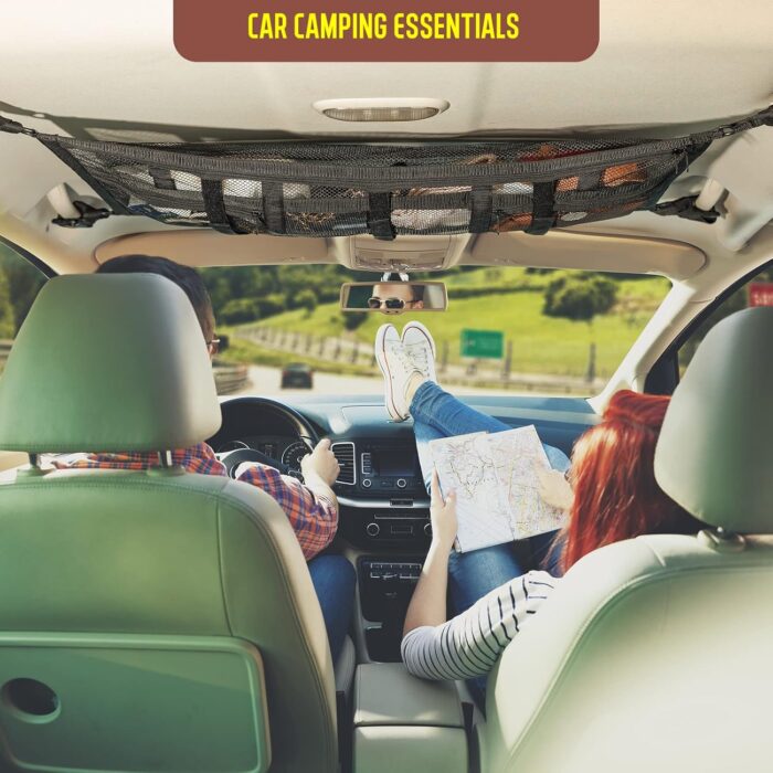 Car Ceiling Cargo Net Pocket Storage Net,29.5"x19.7" Adjustable D-Buckle to Reduce Sagging Roof Storage Organizer,Double-Layer Mesh SUV for SUVs,Road Trips,Car Camping Essentials - Image 6