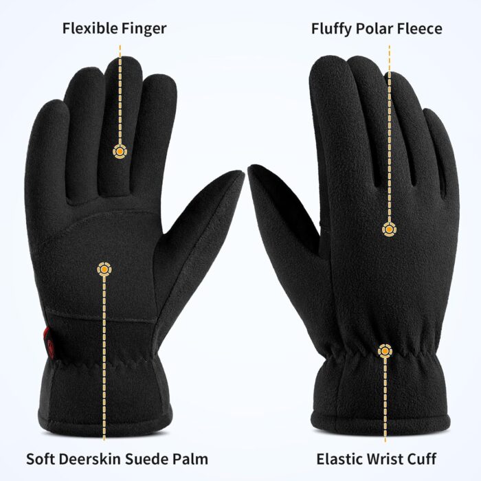 Winter Gloves for Men Women: -20°F Thermal Warm Deerskin Polar Fleece Cotton Glove - Image 3