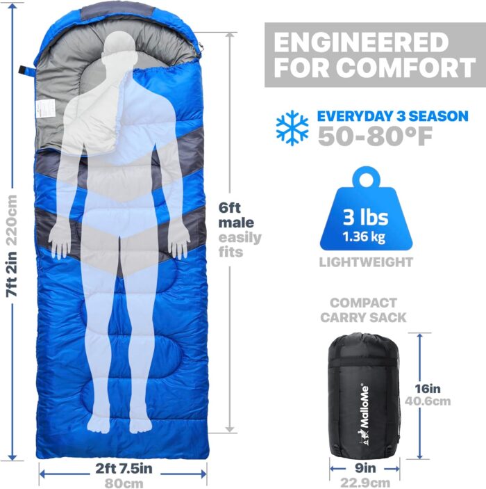 MalloMe Sleeping Bags for Adults Cold Weather & Warm - Backpacking Camping Sleeping Bag for Kids 10-12, Girls, Boys - Lightweight Compact Camping Essentials Gear Accessories Hiking Sleep Must Haves - Image 2