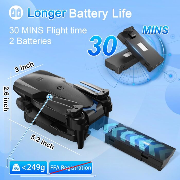 Drone with Camera 1080P HD, FPV Foldable Drone for Adults Kids, One-Key Take Off/Landing, 3D Flips, Altitude Hold, Speed Adjustment, Headless Mode, 2 Batteries, Toys Gifts for Boys Girls - Image 4