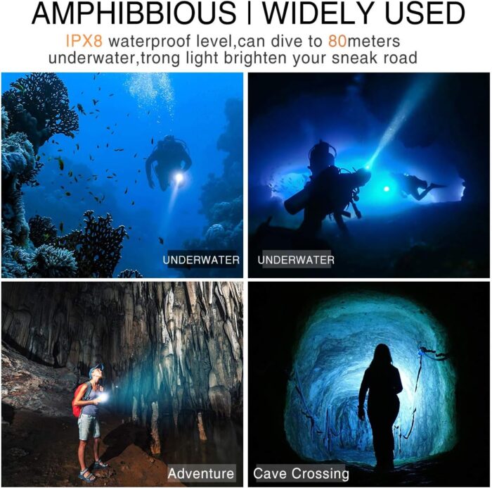 Scuba Diving Flashlight Dive Torch 2000 Lumen Waterproof Underwater XM-L2 LED Submarine Lights Holder with Charger for Under Water Deep Sea Cave at Night - Image 5