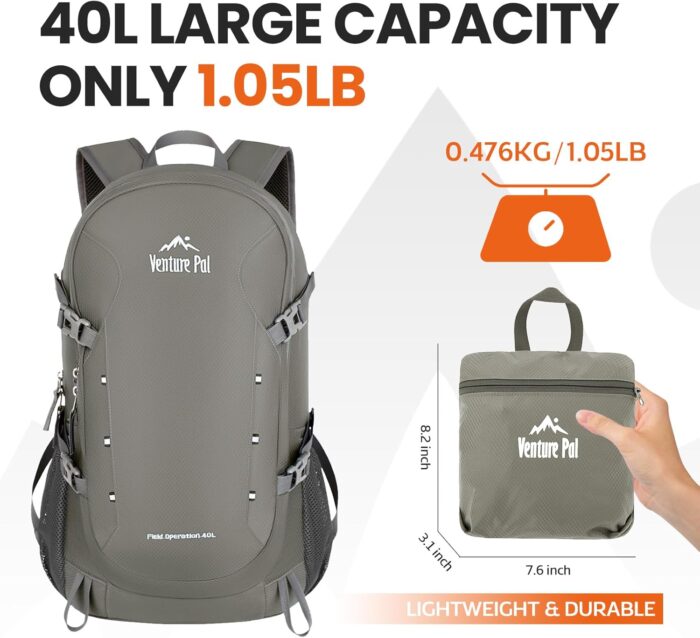 Venture Pal 40L Lightweight Packable Travel Hiking Backpack Daypack - Image 5