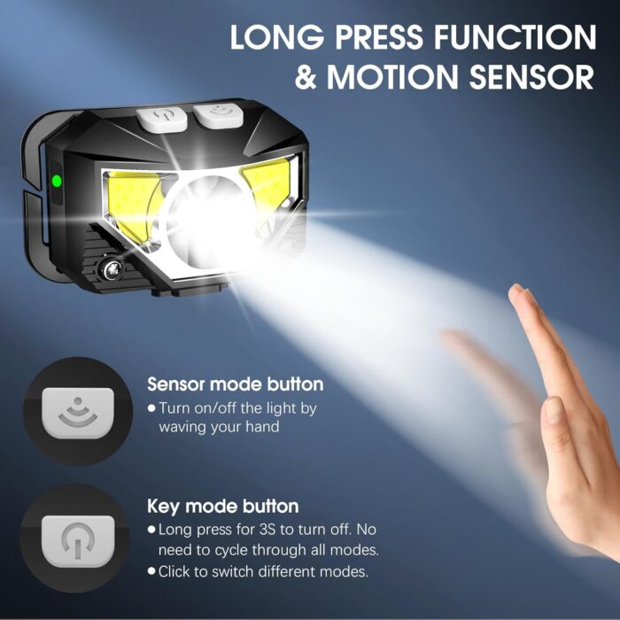 LHKNL Headlamp Flashlight, Lumen Ultra-Light Bright LED Rechargeable Headlight with White Red Light, 2-Pack Waterproof Motion Sensor Head Lamp,8 Modes for Outdoor Camping Running Hiking Fishing - Image 3
