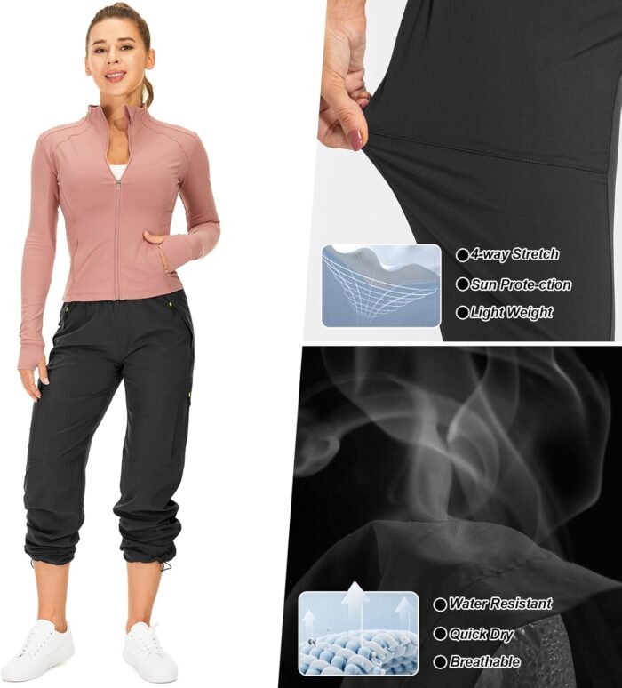 Womens Hiking Pants Quick Dry UPF 50 Lightweight Travel Golf Cargo Safari Pants Zipper Pockets - Image 6