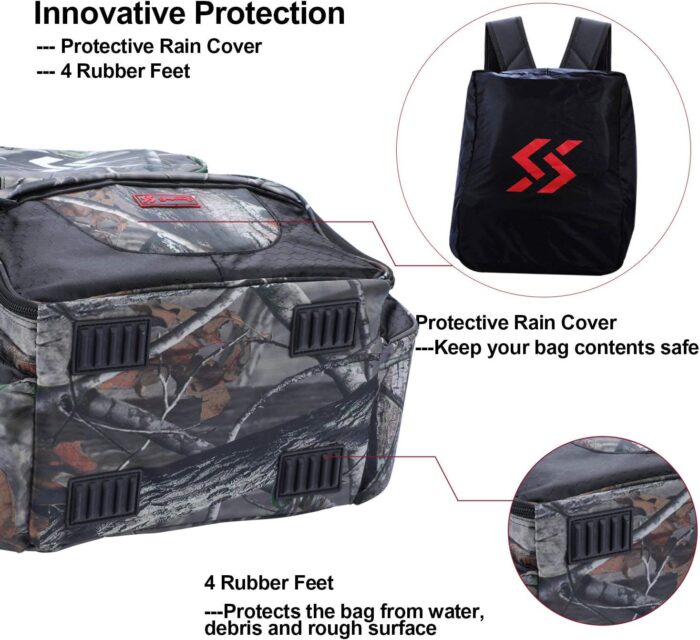 Sougayilang Fishing Tackle Backpack Waterproof Tackle Bag Storage with 4 Trays Tackle Box and Protective Rain Cover for Camping Hiking - Camouflage - Image 5