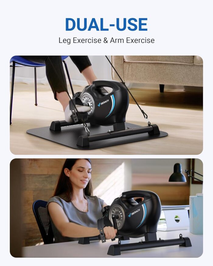 Under Desk Bike Pedal Exerciser, Quiet Magnetic Mini Exercise Bike with MERACH App for Arm, Leg Recovery, Physical Therapy, Smooth Foot Desk Cycle with 2 Resistance Bands & Non-Slip Mat - Image 4