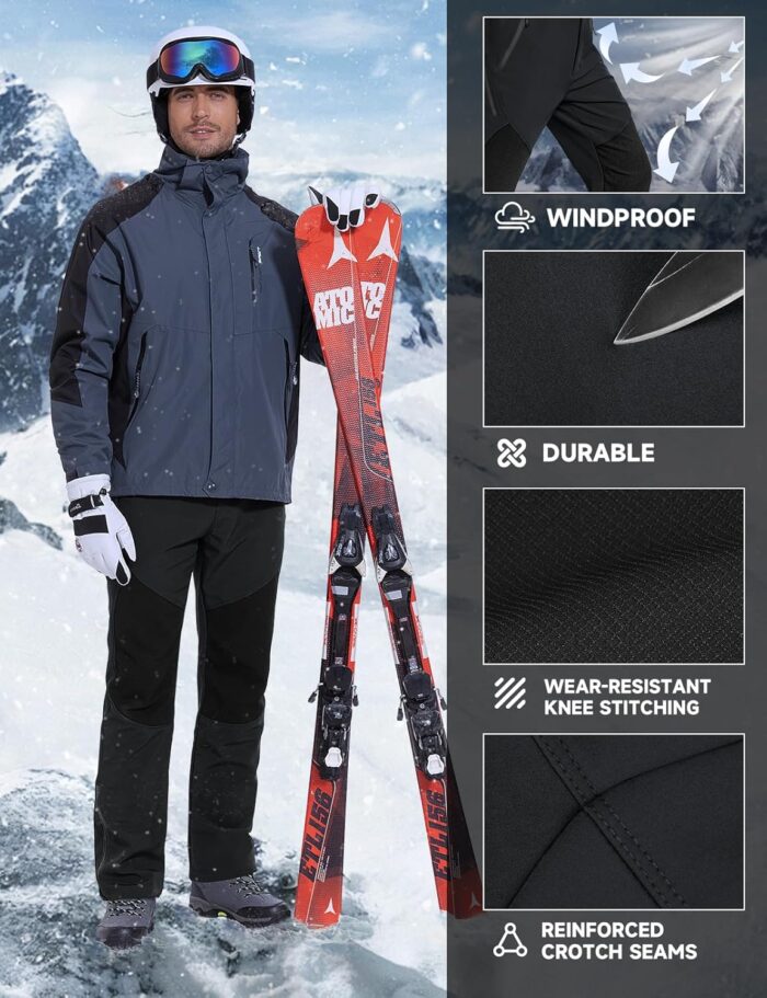 Moosehill Mens-Snow-Ski-Pants-Fleece-Lined-Pants Waterproof Winter Softshell Insulated Zipper Bottom Leg for Hiking Outdoor - Image 5