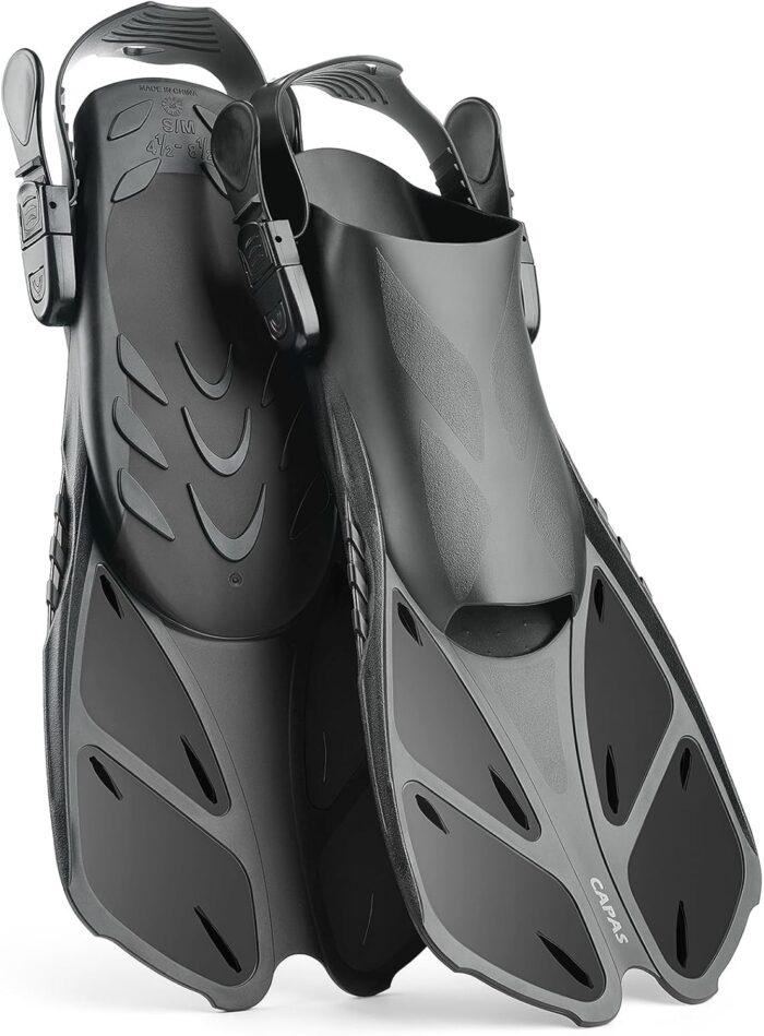 CAPAS Snorkel Fins, Swim Fins Travel Size Short Adjustable for Snorkeling Diving Adult Men Women Kids Open Heel Swimming Flippers - Image 4