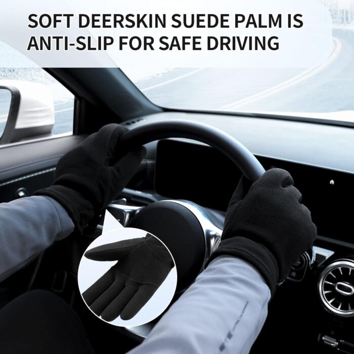 Winter Gloves for Men Women: -20°F Thermal Warm Deerskin Polar Fleece Cotton Glove - Image 4