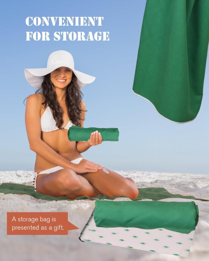 Update Magnetic Towel Oversized 30"x75"Magnet Bath Towel with Storage Bag,Outdoor Bath Towel Quick-Dry Magnetic Bath Towels for Swimming Microfiber Beach Towel For Pool Travel Gym Camping(Green) - Image 7