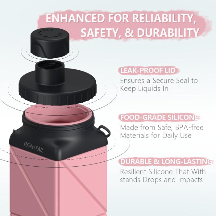 Collapsible Water Bottles 20.6oz, Silicone Foldable Portable Travel Water Bottle, Folding Lightweight Reusable Leakproof for Traveling Camping Hiking Cycling Yoga Sports Outdoor - Image 3