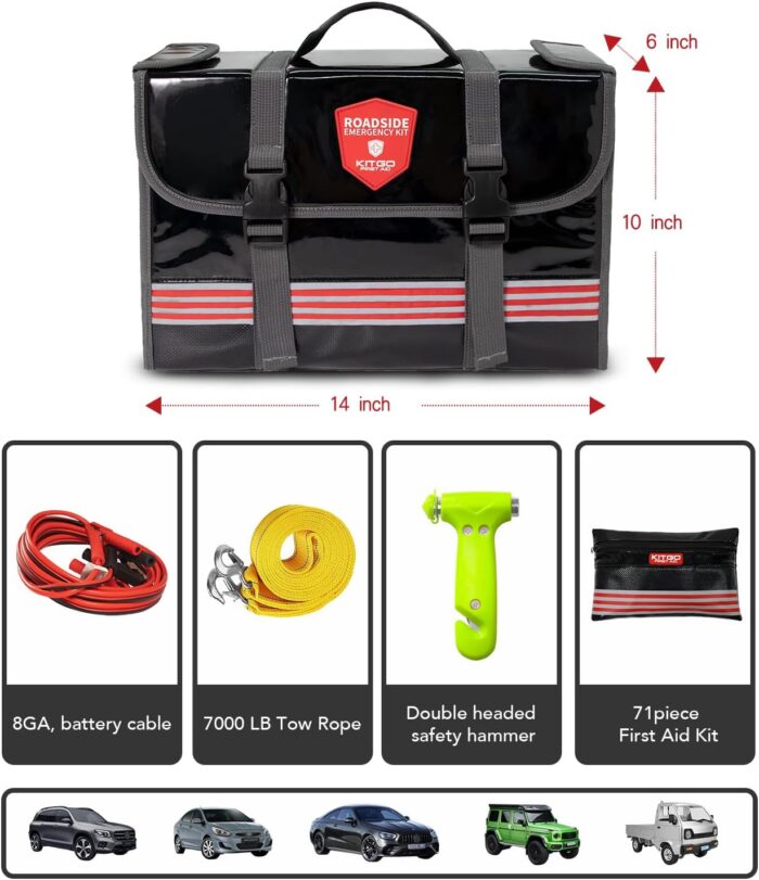 Car Emergency Kit (126 Piece)，Gift for Father Women Friend, Premium Roadside Assistance Essentials with Jumper Cables Tow Rope- Ideal Auto Road Safety Kit for Truck, RV - Image 6