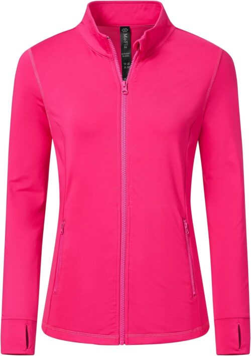 MoFiz Women's Full Zip Hiking Shirt Lightweight UPF 50+ Sun Protection Running Jacket Long Sleeve Sports Outdoor Top Pockets