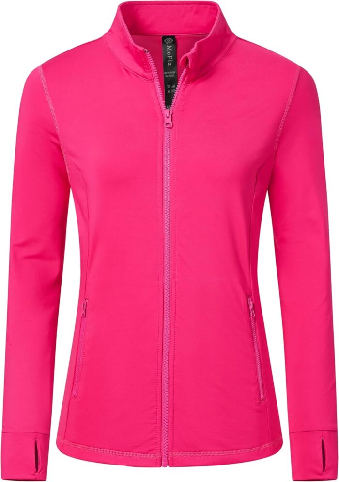 MoFiz Women's Full Zip Hiking Shirt Lightweight UPF 50+ Sun Protection Running Jacket Long Sleeve Sports Outdoor Top Pockets