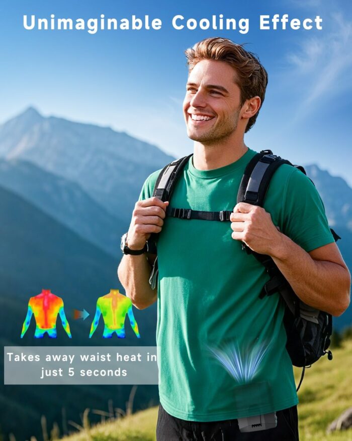 2025 Smart Portable Rechargeable Fan with LED Light & 25H Runtime, 4-Speed 9200RPM Turbo Cooling Personal Waist Fan, Wearable Neck & Belt Clip for Camping, Outdoor, Hiking - Black - Image 6