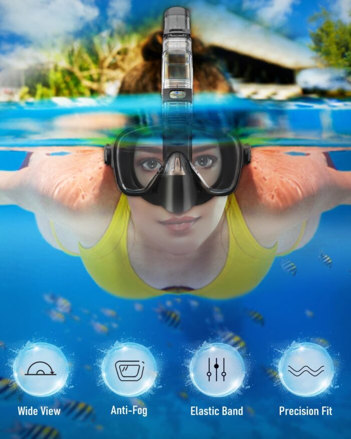 W WSTOO Multifunctional Snorkel Swim Mask That Allows You to Breathe Through Your Nose, 180 Degree Panoramic View, Anti-Fog Anti-Leak Snorkeling Gear for Adults, Best Gift for Summer Holiday Travelers - Image 2