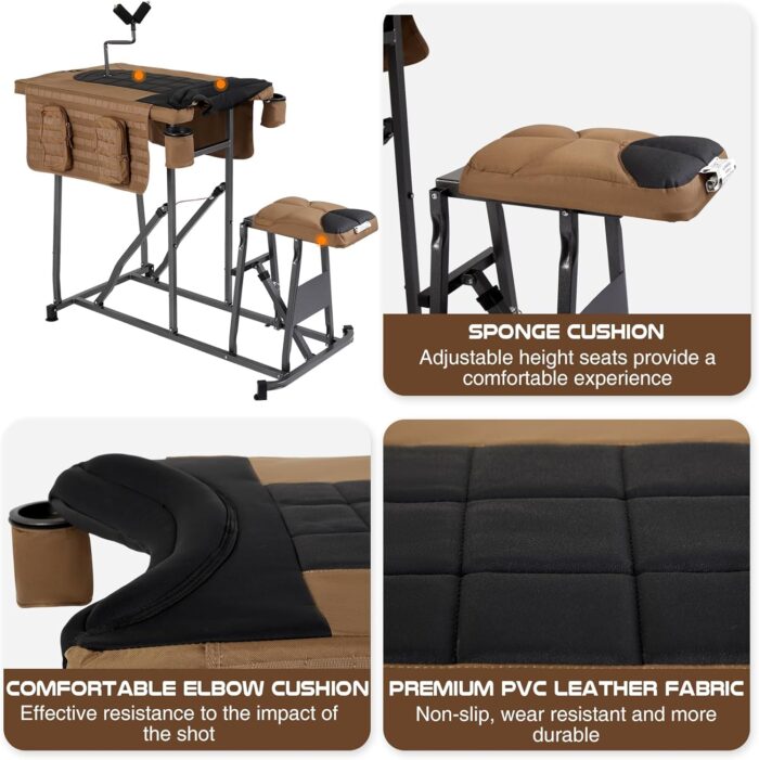 TR Magnum Precision Portable Shooting Bench Seat with Table Gun Rest, Shot Bag and Front Rest Included, Steel and Brown, Extra Large - Image 5