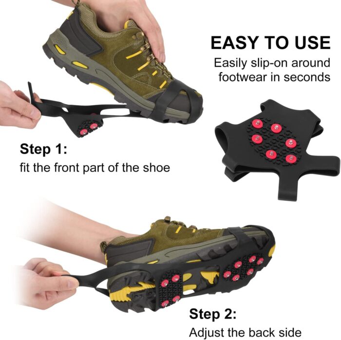 Ice Cleats, Ice Grippers Traction Cleats Shoes and Boots Rubber Snow Shoe Spikes Crampons with 10 Steel Studs Cleats Prevent Outdoor Activities from Wrestling - Image 4