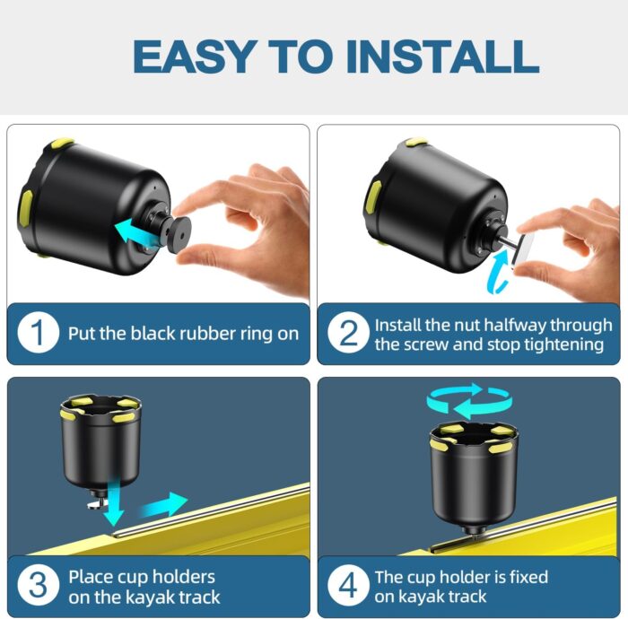 Kayak Cup Holder with Rubber Tab, Multifunctional Kayak Water Bottle Holder Drink Holder, Phone Holder, Fishing Tool, Kayak Track Mount Install, Kayak Accessories for Fishing - Image 5