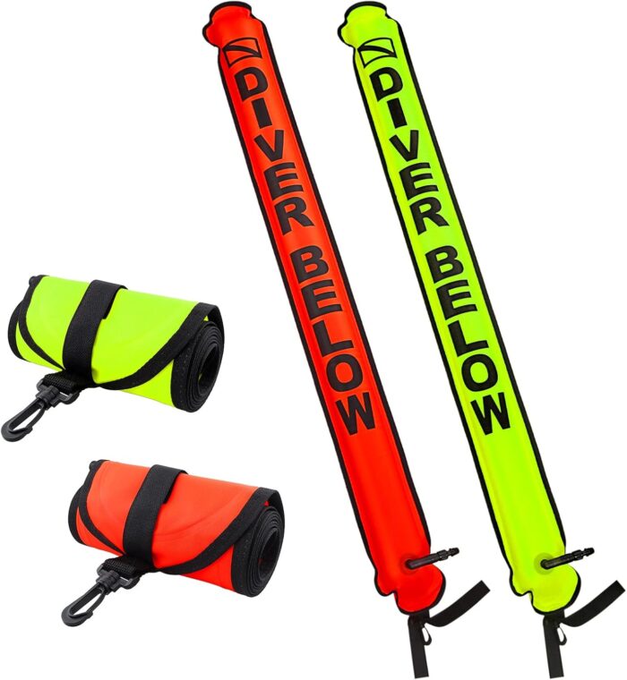 Surface Marker Buoy, Scuba Diving Surface Marker Signal Tube with Reflective Strip and Plastic Clip - Image 7
