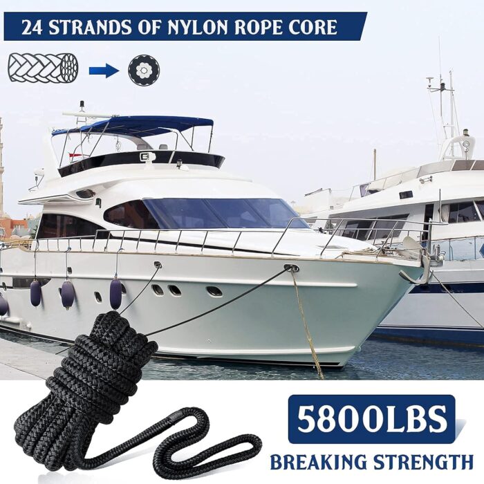 Dock Lines & Ropes Boat Accessories - 4 Pack 3/8" x 15' Double Braided Nylon Dock Lines with 12” Loop Excellent 5800 lbs Breaking Strength Marine Rope for Kayak Pontoon Boats up to 30ft Boating Gifts - Image 3