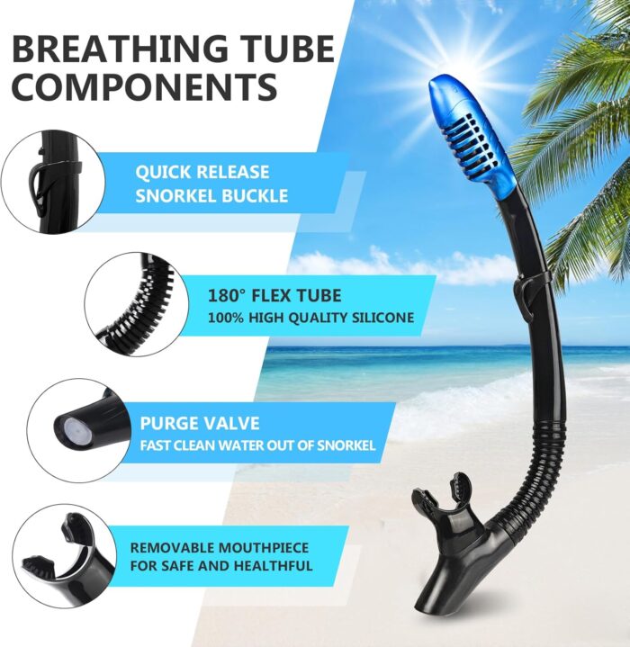 Adult Snorkel Set, Professional Snorkeling Gear Panoramic Anti-Fog Diving Goggles and Dry Snorkel Tempered Glass Scuba Mask for Diving, Snorkeling and Swimming - Image 5