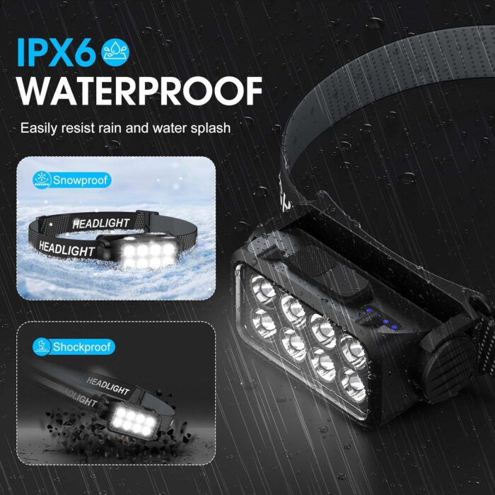 Rechargeable Headlamp Flashlight 2-Pack, 8 LED 2500 Lumen Ultra-Light Bright Headlight with Motion Sensor, Waterproof Lightweight Head Lamp for Adult Kid, Headlamps for Outdoor Camping Running Fishing - Image 6