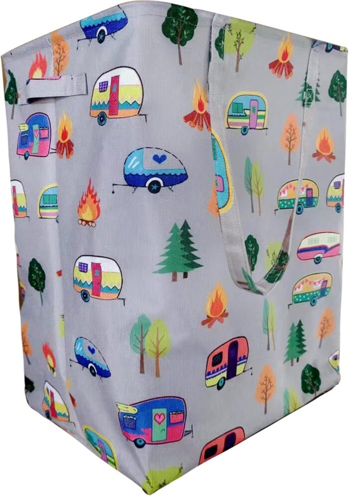 Kay&J Collapsible 60L Laundry Hamper, Slim and Tall Laundry Basket, Long Handles for Portability, Great for Home and Camper Use, Camper Gift RV Travel Trailer Camper Decor Accessories
