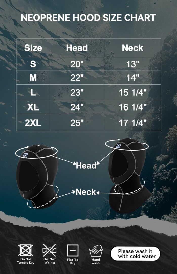 XUKER Neoprene Wetsuit Hood Scuba Diving Hood 5mm 3mm for Men Women, Diving Cap Surfing Thermal Hood for Kayaking Snorkeling Swimming Sailing Canoeing Water Sports - Image 2
