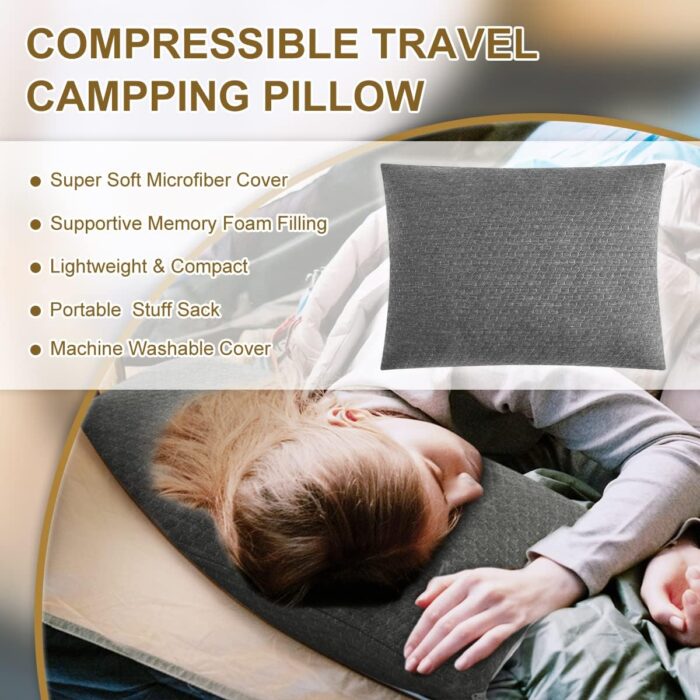 Ivellow Travel Pillow Compressible Camping Pillow for Sleeping Shredded Memory Foam Pillow Compact Firm Supportive Pillow for Adults Kids Outdoor Backpacking Hiking Essential Gear - Image 2