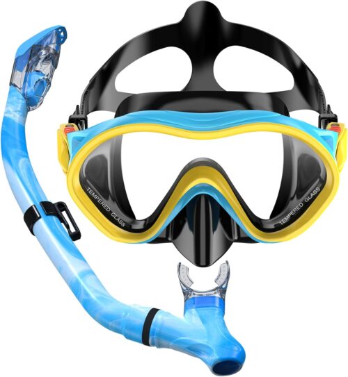 Kids Snorkel Set for Boys Girls Youth Junior Age from 5-13 Years Old Upgraded Dry Top Snorkel Mask Snorkeling Gear with Carrying Bag for Pool Swimming Diving Water Park Beach Vacation