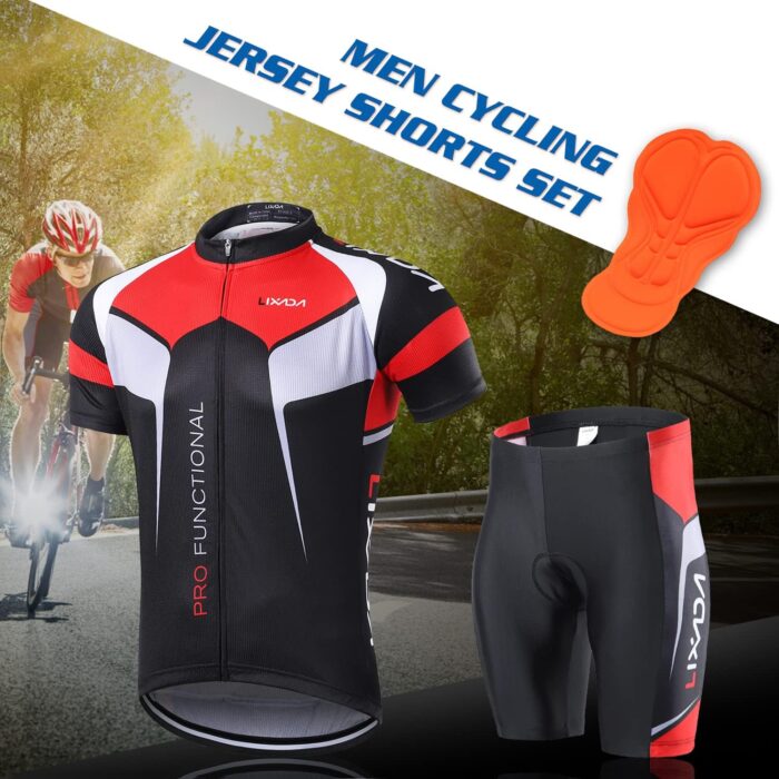 Lixada Men's Cycling Jersey Short Sleeve with Padded Shorts Quick-Dry Summer Short Bike Clothing Bicycle Shirts Pants Set - Image 2