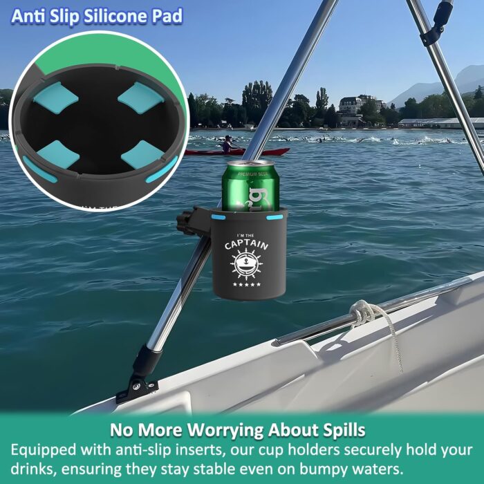 Marine Boat Rail Cup Holder, No Drilling Install On Bimini Top Conver Rail Or Pole, Grip Rail, Grab Bar, Boat Gifts for Boat Lover, Cup Holder for PWC, Jet Ski, Seadoo - Image 3