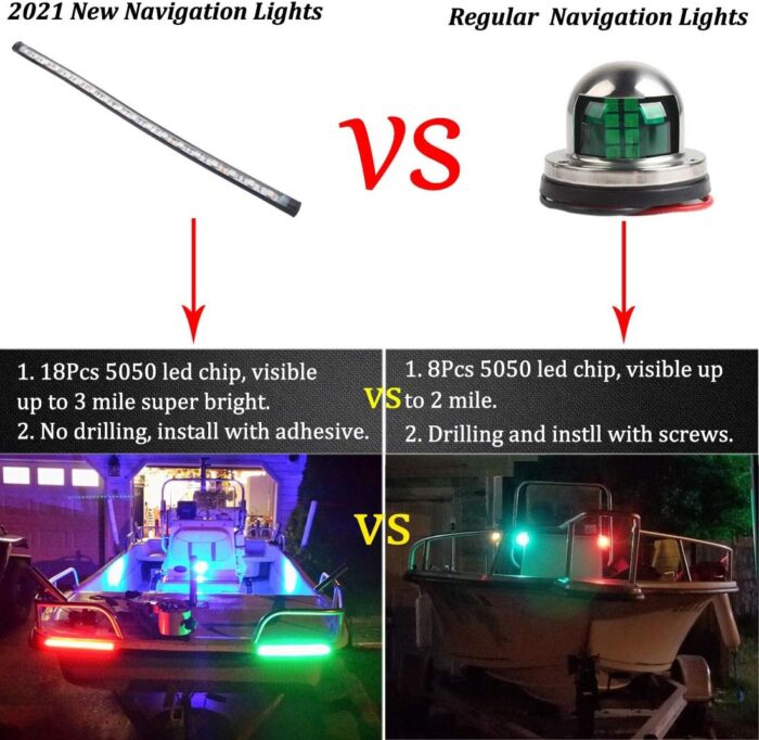 Botepon Navigation Lights - LED Bow Lights, Green & Red, Night Fishing, Deck, IP67 Waterproof for Pontoon, Dinghy, Kayak, Jon Boat, Yacht - Image 3