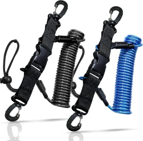 Scuba Diving Lanyard, Heavy Duty Stainless Steel Spring Coiled Lanyard with Quick Release Buckle - 2 Pack
