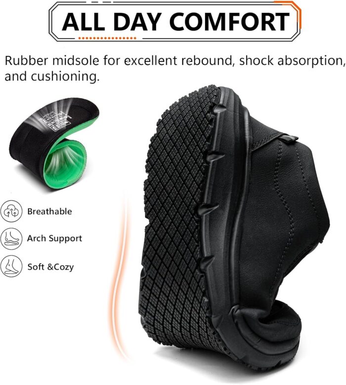 Non Slip Work Shoes for Men Women Waterproof Slip Resistant Chef Kitchen Restaurant Food Service Nursing Slip on Leather Loafers Lightweight Walking Sneakers - Image 5